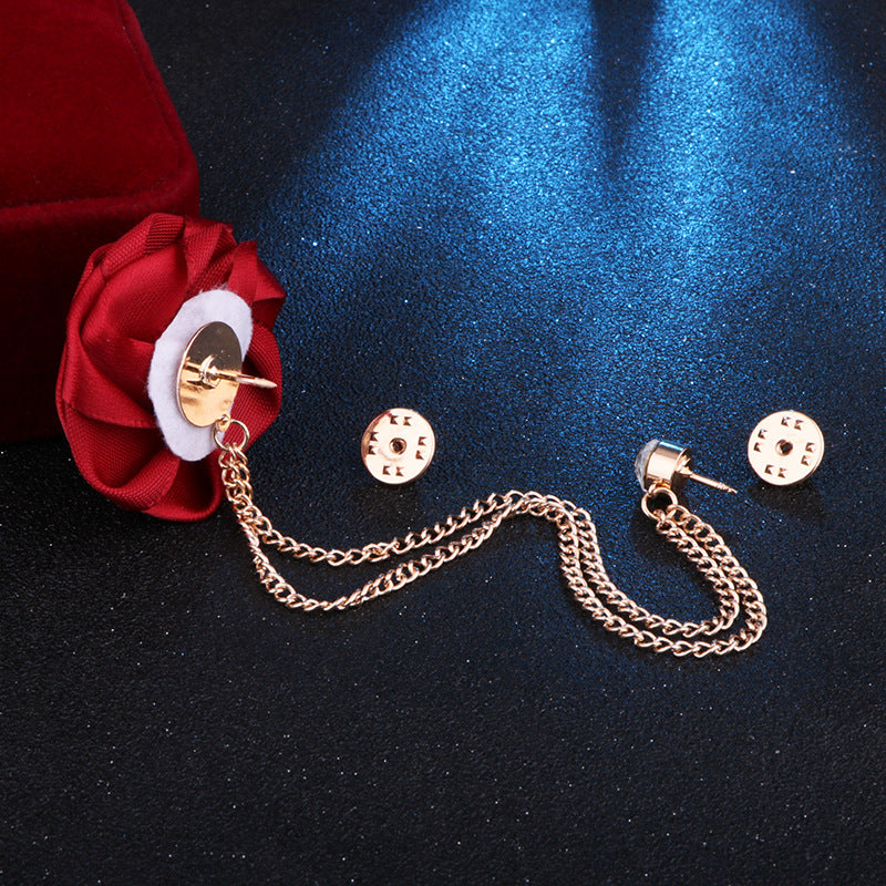 Men's Wedding Ceremony Groom Handmade Rose Chain Brooch