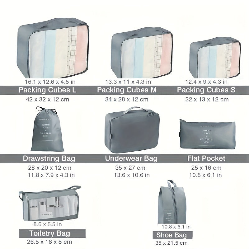 Packing Cubes 8PCS Set Oxford Compression Bags For Travel Bags Accessories Luggage Suitcase Organiser Waterproof Wash Bag Clothes Organizer Pouch For Women Men