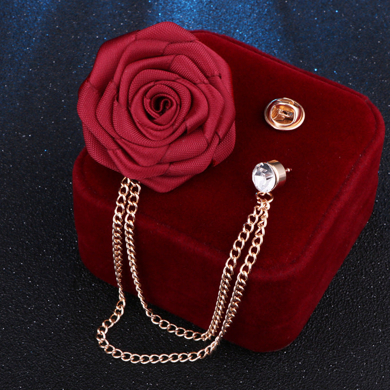 Men's Wedding Ceremony Groom Handmade Rose Chain Brooch