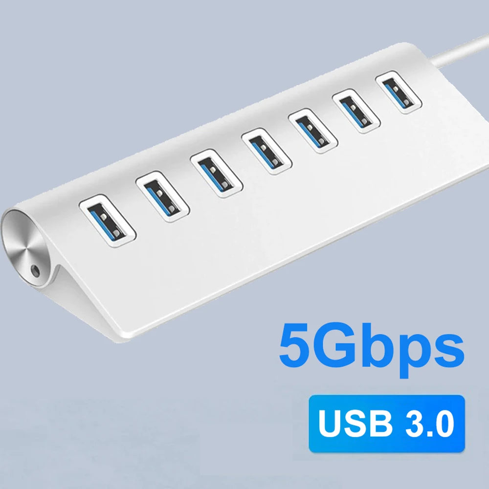 Aluminum Alloy USB 3.0 HUB 7 Ports High Speed Multi Splitter Adapter Up To 5Gbps Docking Station Expander for Laptop Computer PC