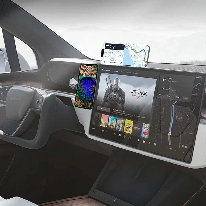 Adjustable Magnetic Arm Continuity Flip iPhone Laptop Mount, Slim Magnetic Phone Holder Swivels 180° for Laptops and Monitors