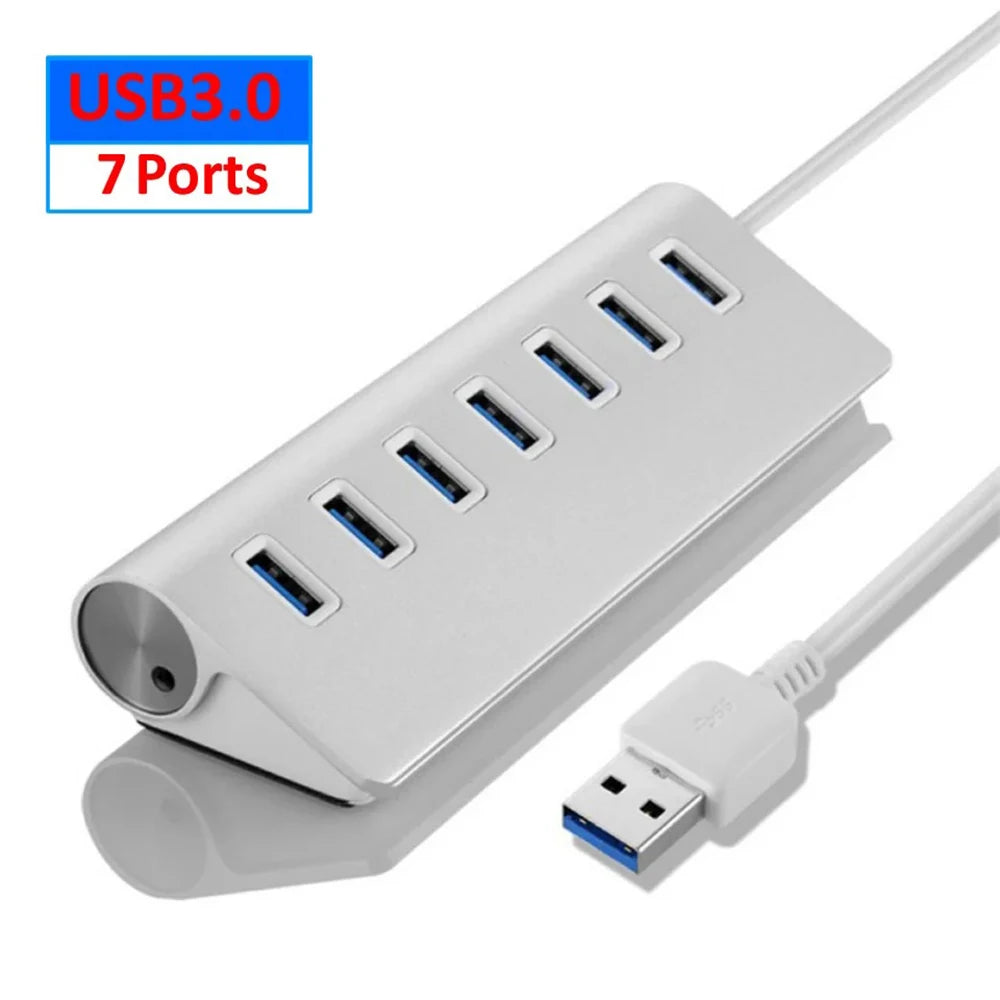 Aluminum Alloy USB 3.0 HUB 7 Ports High Speed Multi Splitter Adapter Up To 5Gbps Docking Station Expander for Laptop Computer PC