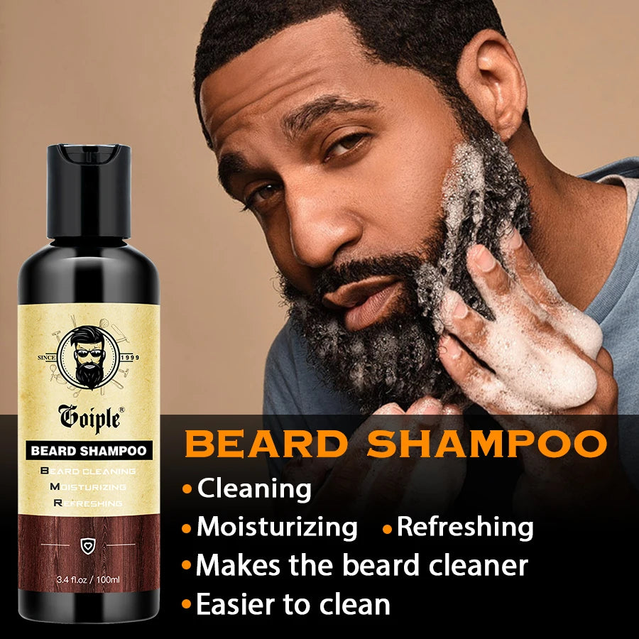 GOIPLE Beard Growth Care Kit Moustache Shampoo Conditioning Oil Deep Clean Wash Moisturizing Whiskers Balm Smoothing Products