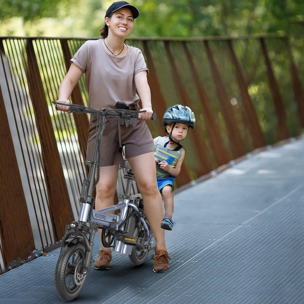 AOVOPRO 14inch EB60 Foldable Ebike 500W 48V 10.4AH Electric Bicycle 22MPH 28Miles Long Range with Two Seats for Adult