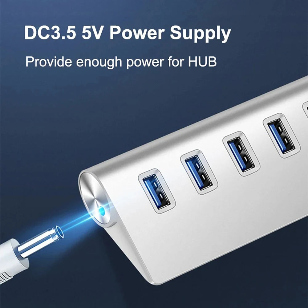 Aluminum Alloy USB 3.0 HUB 7 Ports High Speed Multi Splitter Adapter Up To 5Gbps Docking Station Expander for Laptop Computer PC