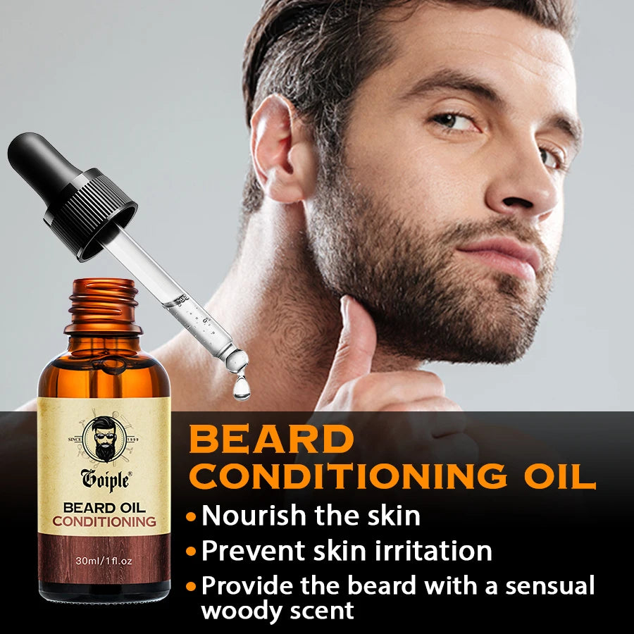 GOIPLE Beard Growth Care Kit Moustache Shampoo Conditioning Oil Deep Clean Wash Moisturizing Whiskers Balm Smoothing Products