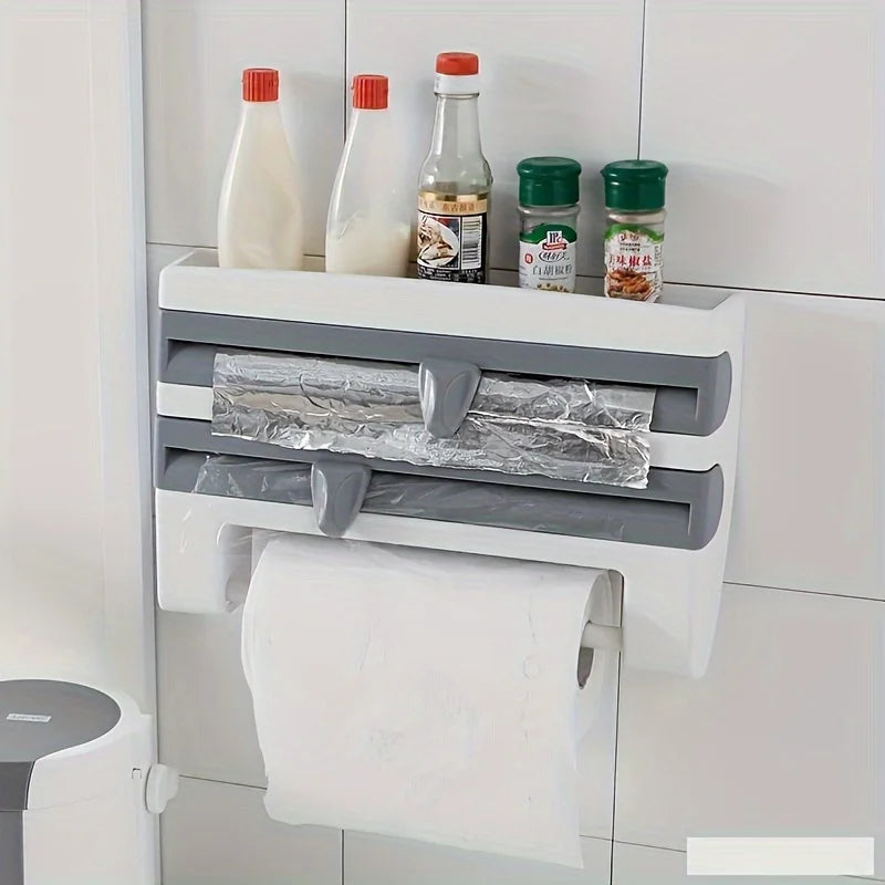 [Kitchen Organizer] Durable Wall-Mounted Kitchen Organizer | With Built-In Scissors And Aluminum Foil Dispenser