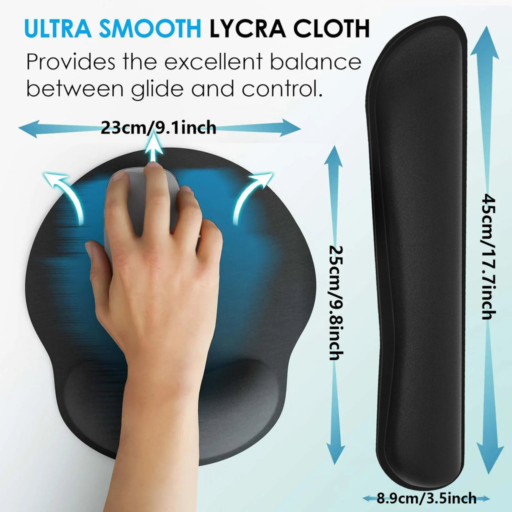 2 Piece Set Keyboard And Mouse Pad Wrist Rest, Silky Gel Memory Foam Wrist Rest for Computer Keyboard, Mouse, Ergonomic Design