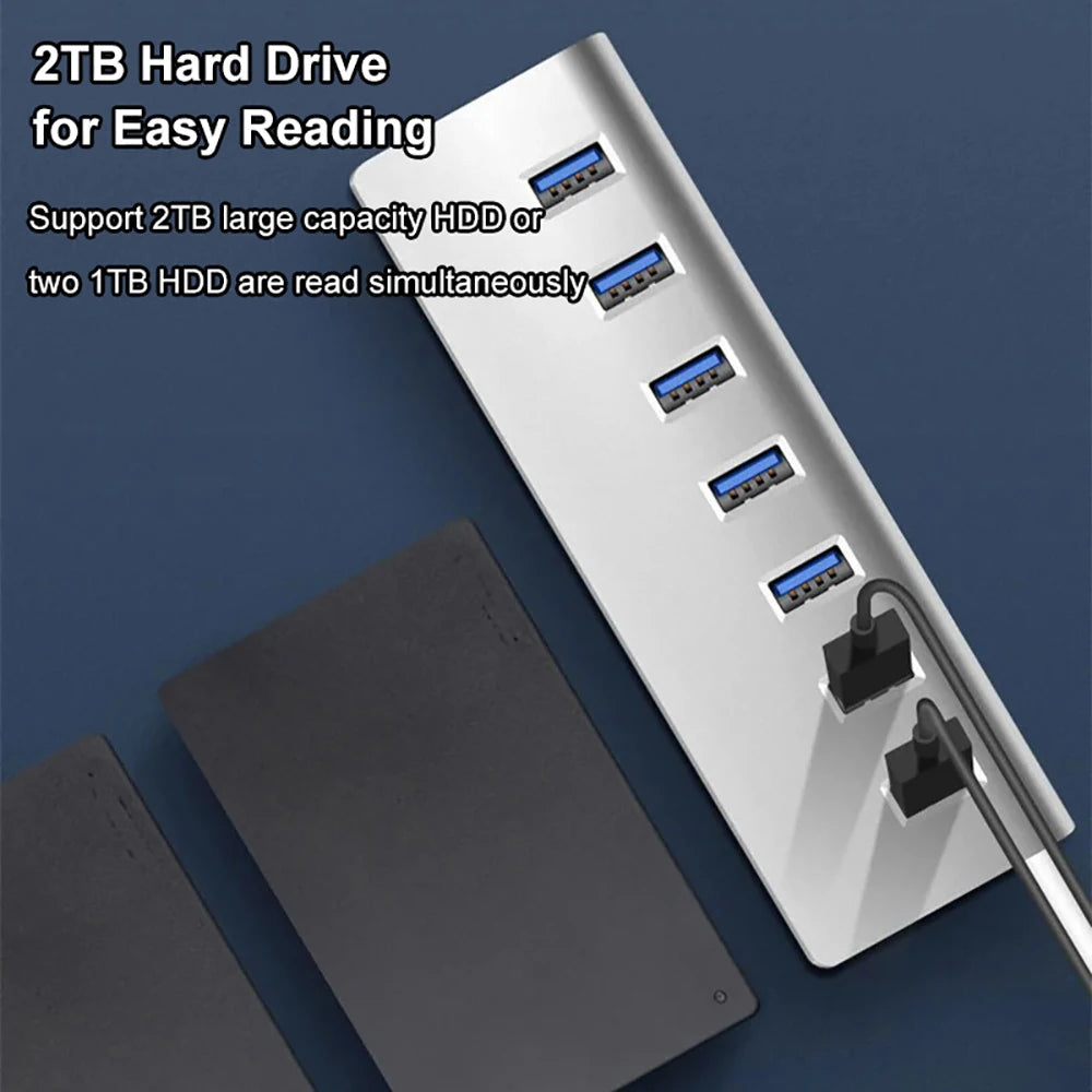 Aluminum Alloy USB 3.0 HUB 7 Ports High Speed Multi Splitter Adapter Up To 5Gbps Docking Station Expander for Laptop Computer PC