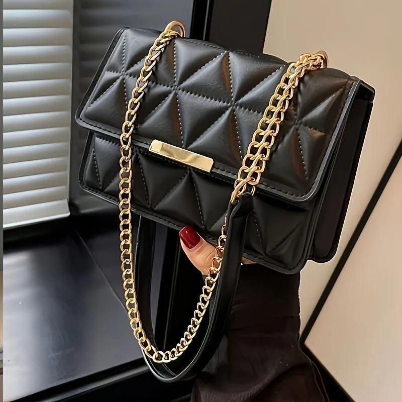 Fashion Chain Women'S Shoulder Bag, Chic Small Square Bag for Women, Luxury Quilted Handbag for Daily Travel, Shopping, Parties.