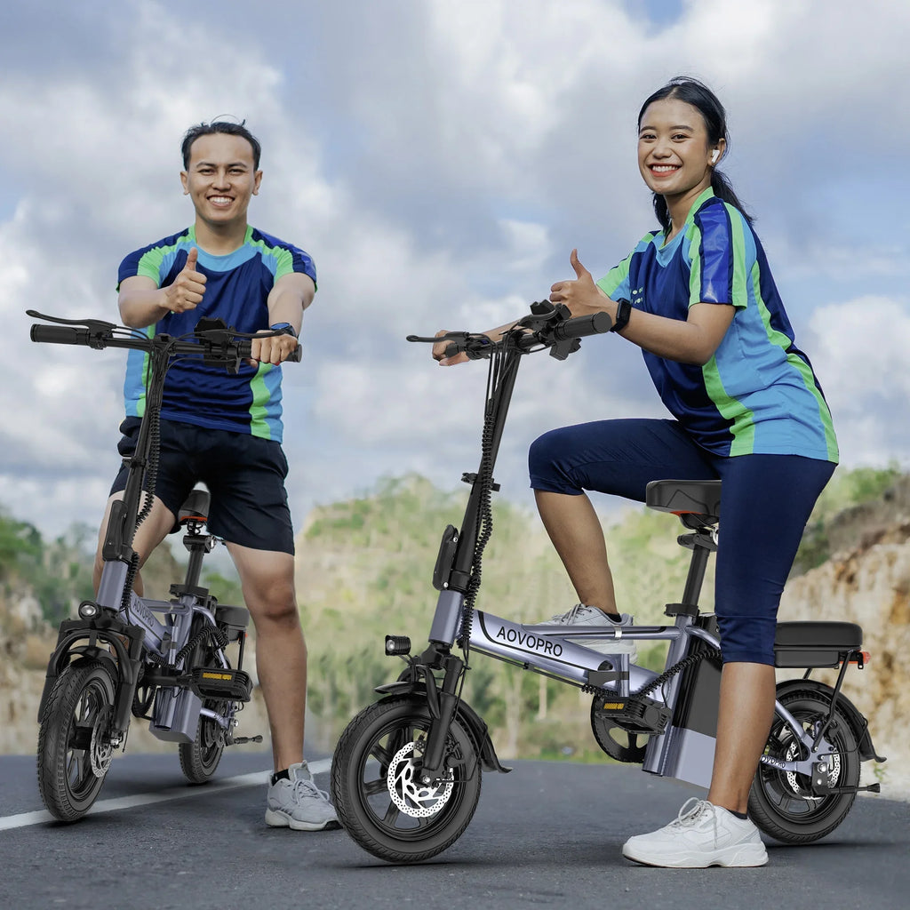 AOVOPRO 14inch EB60 Foldable Ebike 500W 48V 10.4AH Electric Bicycle 22MPH 28Miles Long Range with Two Seats for Adult
